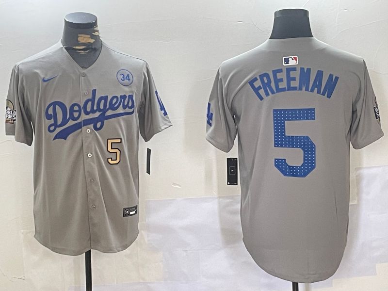 Men Los Angeles Dodgers 5 Freeman Grey Game 2024 Nike MLB Jersey style 11201